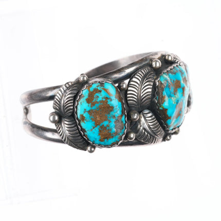 7" Vintage Navajo Morenci turquoise Sterling silver 3 stone cuff bracelet