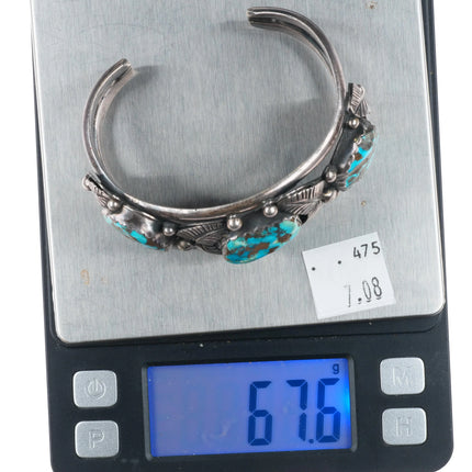 7" Vintage Navajo Morenci turquoise Sterling silver 3 stone cuff bracelet