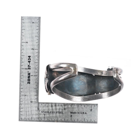 7" Vintage Navajo Morenci turquoise Sterling silver 3 stone cuff bracelet