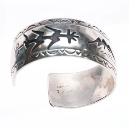 6.25" Tom Billy Navajo sterling silver cuff bracelet overlay Corn/mountains