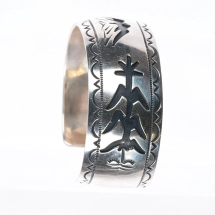 6.25" Tom Billy Navajo sterling silver cuff bracelet overlay Corn/mountains