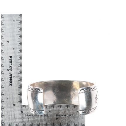 6.25" Tom Billy Navajo sterling silver cuff bracelet overlay Corn/mountains