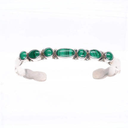 6.1" Ramona Loloma Hopi sterling silver malachite row cuff bracelet