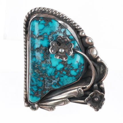 sz7 Dee Morris Large Lone Mountain spiderweb turquoise ring sterling silver