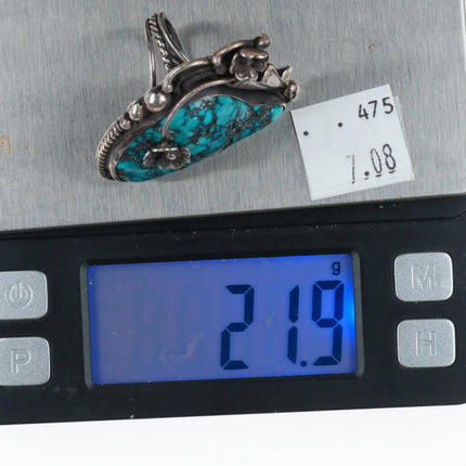 sz7 Dee Morris Large Lone Mountain spiderweb turquoise ring sterling silver