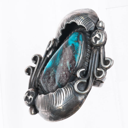 sz5.25 Vintage Dee Morris Large Smoky Bisbee turquoise ring sterling silver