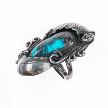 sz5.25 Vintage Dee Morris Large Smoky Bisbee turquoise ring sterling silver