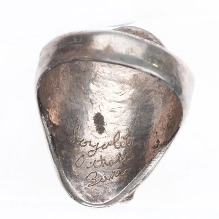 sz11  Loyolita Tsatte Zuni carved turquoise/coral sterling silver ring