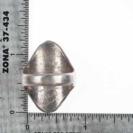 sz11  Loyolita Tsatte Zuni carved turquoise/coral sterling silver ring