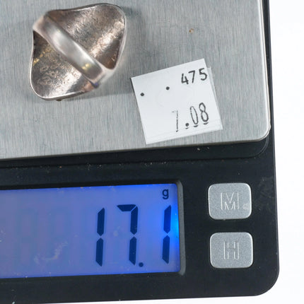 sz11  Loyolita Tsatte Zuni carved turquoise/coral sterling silver ring