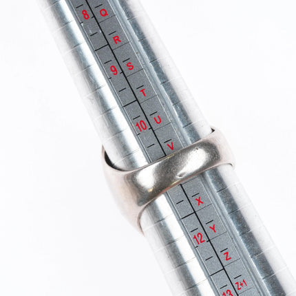 sz11  Vintage Zuni star turquoise/jet channel inlay men's ring sterling silver