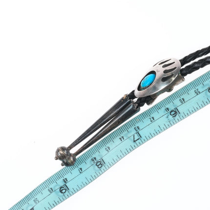 Vintage Navajo sterling silver bear paw shadowbox turquoise bolo tie