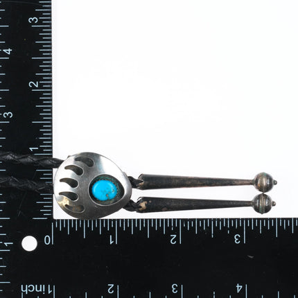 Vintage Navajo sterling silver bear paw shadowbox turquoise bolo tie