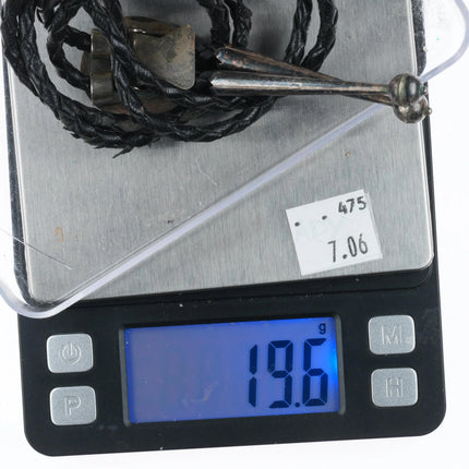 Vintage Navajo sterling silver bear paw shadowbox turquoise bolo tie