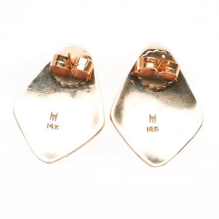 Large Herbert Taylor Navajo 14k gold Azurite/Malachite earrings