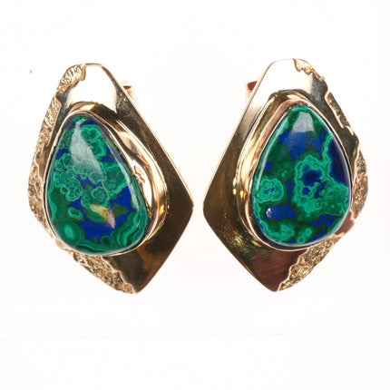 Large Herbert Taylor Navajo 14k gold Azurite/Malachite earrings