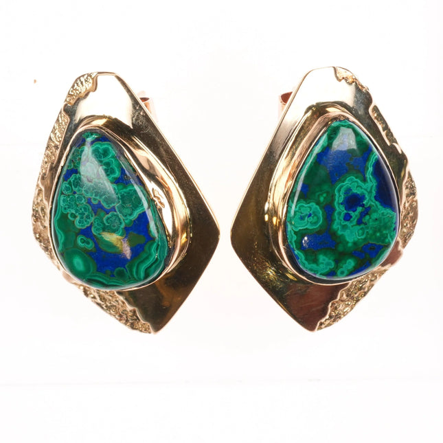 Large Herbert Taylor Navajo 14k gold Azurite/Malachite earrings