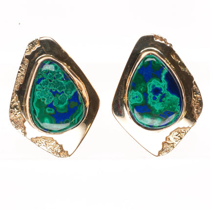 Large Herbert Taylor Navajo 14k gold Azurite/Malachite earrings