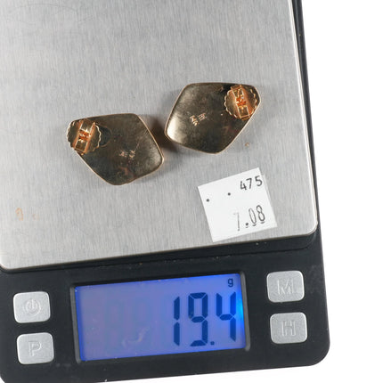 Large Herbert Taylor Navajo 14k gold Azurite/Malachite earrings