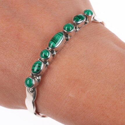 6.1" Ramona Loloma Hopi sterling silver malachite row cuff bracelet