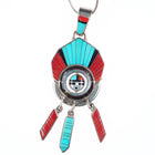 Don Dewa Zuni spinner pendant turquoise/coral/sterling silver sunface