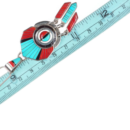 Don Dewa Zuni spinner pendant turquoise/coral/sterling silver sunface
