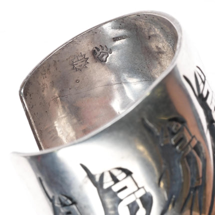 7" Large Hopi Silvercrafts Guild Overlay storyteller cuff bracelet sterling silver - Estate Fresh Austin