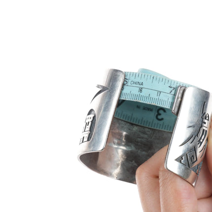 7" Large Hopi Silvercrafts Guild Overlay storyteller cuff bracelet sterling silver - Estate Fresh Austin