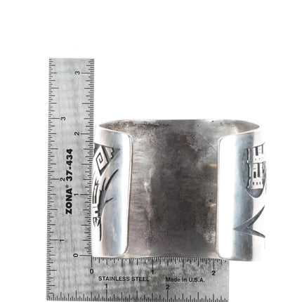 7" Large Hopi Silvercrafts Guild Overlay storyteller cuff bracelet sterling silver - Estate Fresh Austin