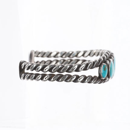 6.25" c1930's Navajo twisted sterling silver wire turquoise row cuff bracelet - Estate Fresh Austin