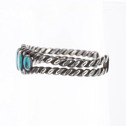 6.25" c1930's Navajo twisted sterling silver wire turquoise row cuff bracelet - Estate Fresh Austin