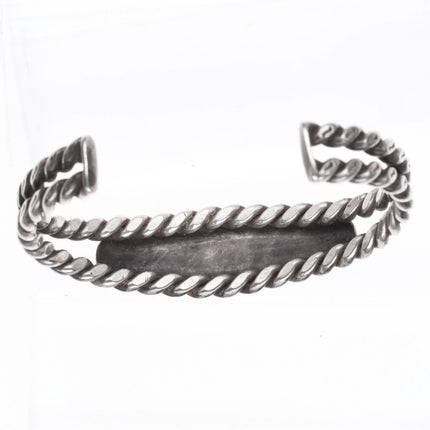 6.25" c1930's Navajo twisted sterling silver wire turquoise row cuff bracelet - Estate Fresh Austin