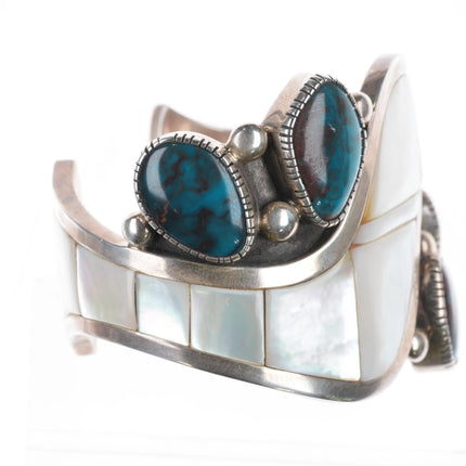 6.1" Bisbee Turquoise Dan Benally Navajo Modernist sterling silver cuff bracelet - Estate Fresh Austin