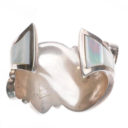 6.1" Bisbee Turquoise Dan Benally Navajo Modernist sterling silver cuff bracelet - Estate Fresh Austin
