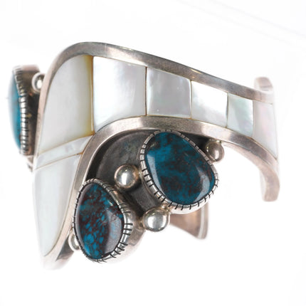 6.1" Bisbee Turquoise Dan Benally Navajo Modernist sterling silver cuff bracelet - Estate Fresh Austin