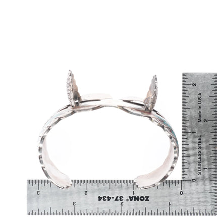 7" Vintage Navajo sterling silver peyote bird chip inlay watch cuff bracelet