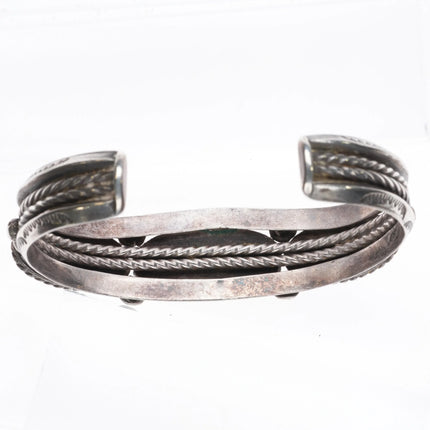 6.25" 1940's Navajo carinated sterling silver turquoise row cuff bracelet - Estate Fresh Austin