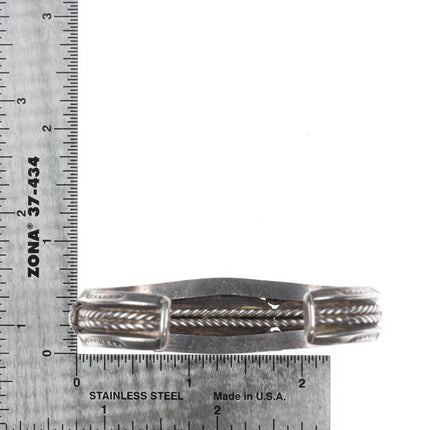 6.25" 1940's Navajo carinated sterling silver turquoise row cuff bracelet - Estate Fresh Austin