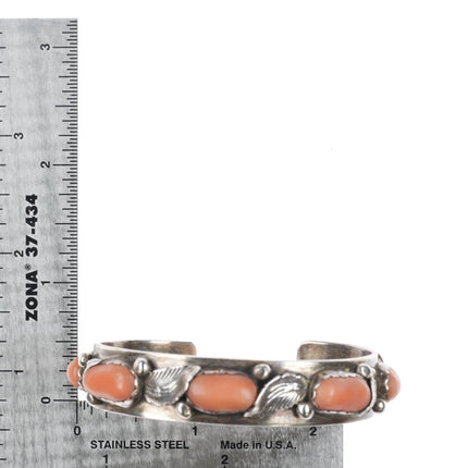 6.1" Carmelita Simplicio Zuni orange coral sterling silver row cuff bracelet - Estate Fresh Austin