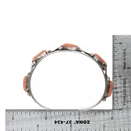 6.1" Carmelita Simplicio Zuni orange coral sterling silver row cuff bracelet - Estate Fresh Austin