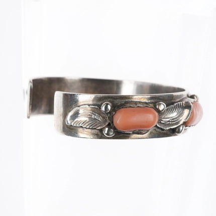6.1" Carmelita Simplicio Zuni orange coral sterling silver row cuff bracelet - Estate Fresh Austin
