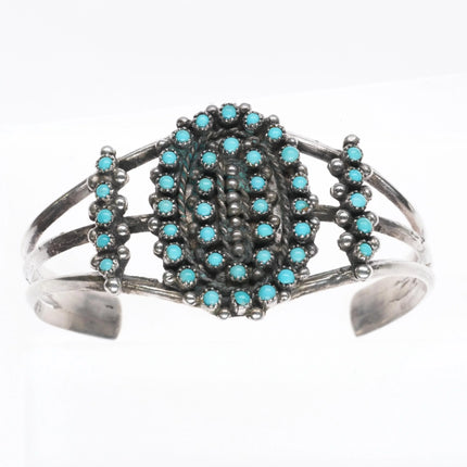 6" Vintage Zuni sterling silver snake eye turquoise cuff bracelet cluster - Estate Fresh Austin