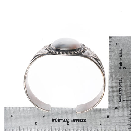 6.6" 1940's Navajo sterling silver hand stamped petrified wood cuff bracelet - Estate Fresh Austin