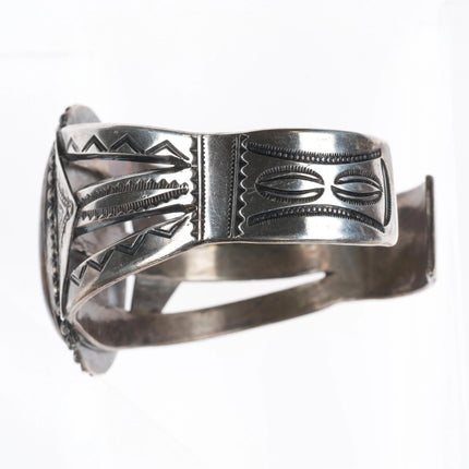 6.6" 1940's Navajo sterling silver hand stamped petrified wood cuff bracelet - Estate Fresh Austin
