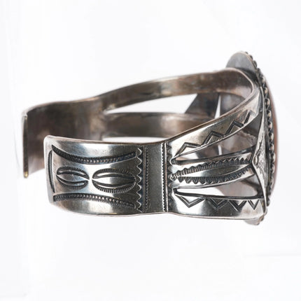 6.6" 1940's Navajo sterling silver hand stamped petrified wood cuff bracelet - Estate Fresh Austin
