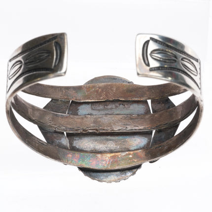 6.6" 1940's Navajo sterling silver hand stamped petrified wood cuff bracelet - Estate Fresh Austin