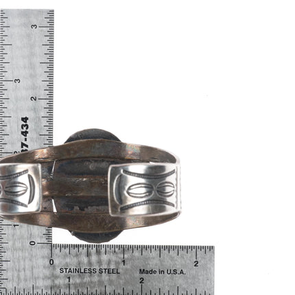 6.6" 1940's Navajo sterling silver hand stamped petrified wood cuff bracelet - Estate Fresh Austin