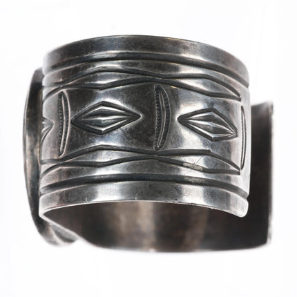 6.8" Navajo US dollar Coin silver wide band cuff bracelet hand chiseled sterling - Estate Fresh Austin