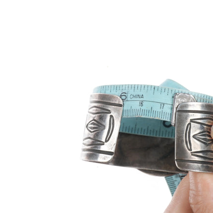 6.8" Navajo US dollar Coin silver wide band cuff bracelet hand chiseled sterling - Estate Fresh Austin