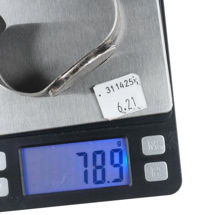 6.8" Navajo US dollar Coin silver wide band cuff bracelet hand chiseled sterling - Estate Fresh Austin